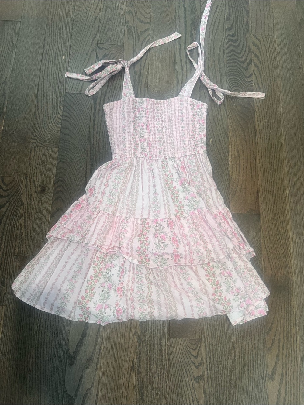 Francesca's Pink and Mint Floral Smocked Dress